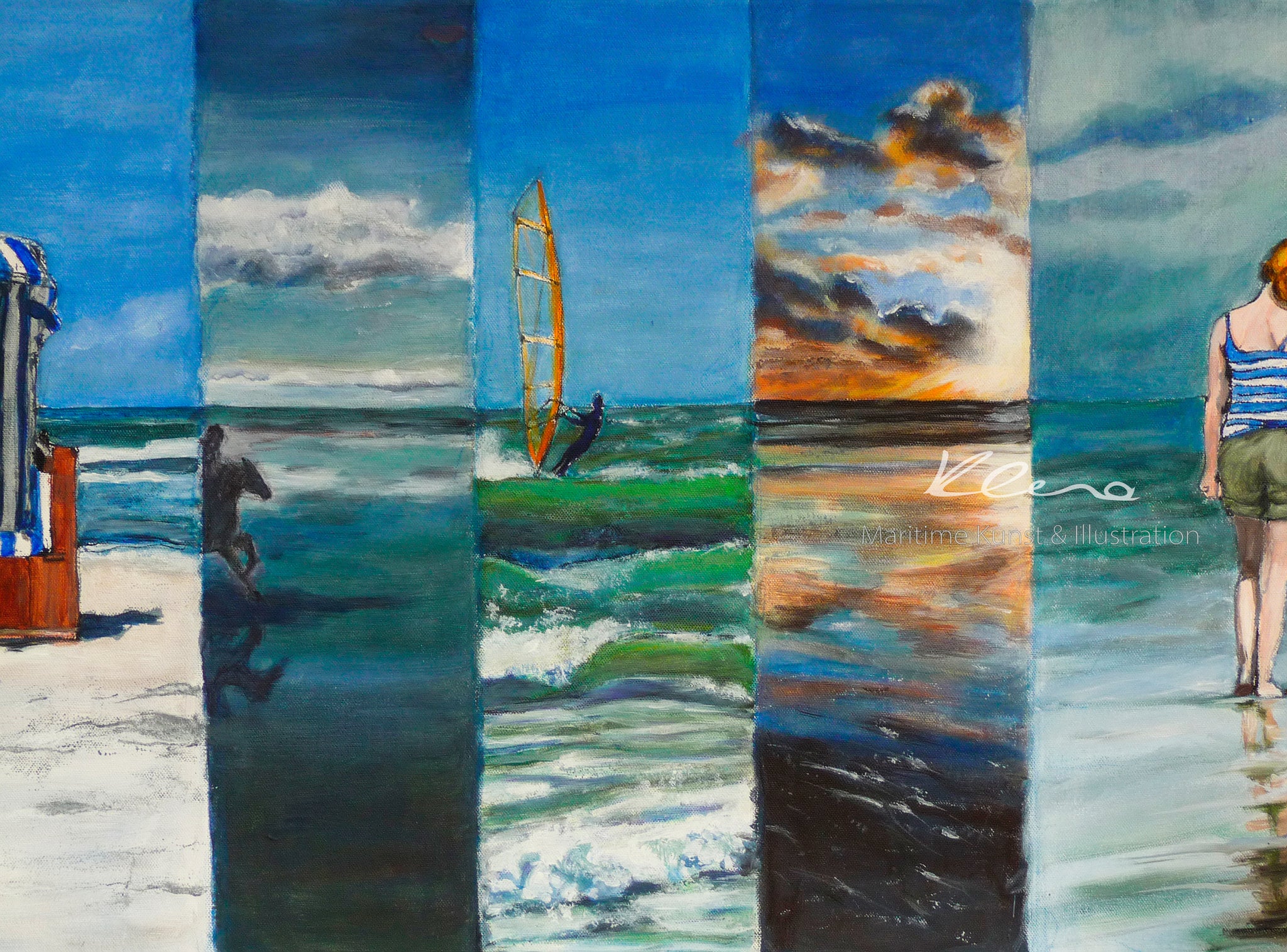 Wie erleben Sie Ihren außergewöhnlichen Tagesausflug an die Nordsee? Das Motiv des hochwertigen Kunstdruckes von Susanne Klena zeigt einen Tagesausflug an die Nordsee.
